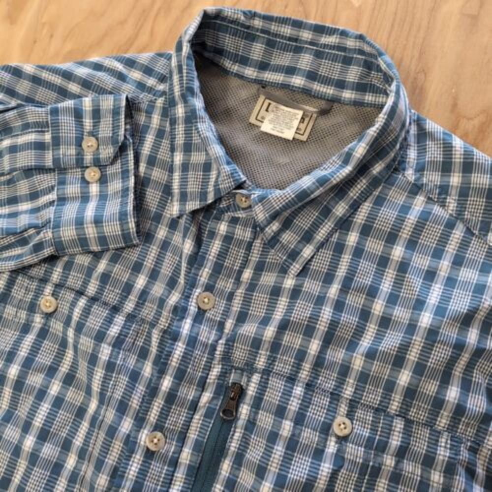 LL Bean Vented Fishing Button Down Shirt L/S Blue Plaid Men’s Size L